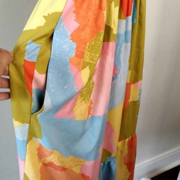 Donna Morgan | Midi Dress Short Sleeve Abstract Print in Blue Citronella| US 2 - Picture 5 of 7